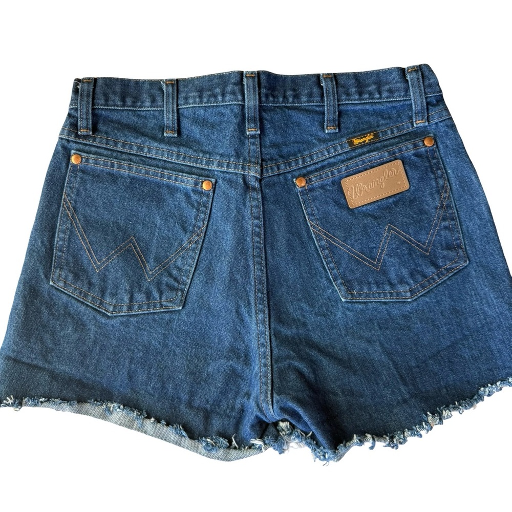 Wrangler Reworked Dark Stone Cut Off Jean Shorts High Rise Western Distressed - Picture 2 of 7